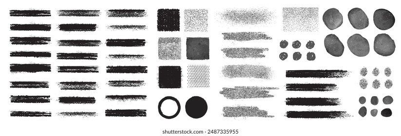 Vector set with abstract black brush strokes and watercolor spots and splashes isolated on a white background. Collection of artistic design elements and textures
