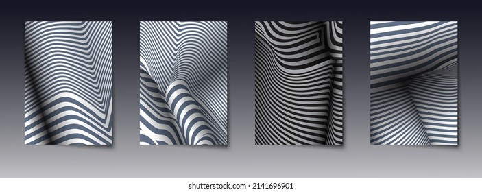 Vector set of abstract black line pattern background.Minimal modern graphic design, element with geometric shape, gradient color, texture paper background for poster template, cover, brochure, flyer