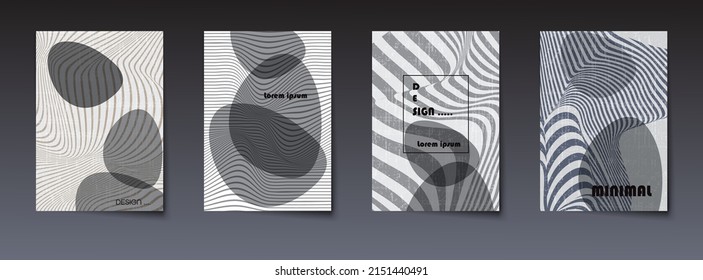 Vector set of abstract black line pattern background.Minimal modern graphic design, element with geometric shape, gradient color, texture paper background for poster template, cover, brochure, flyer