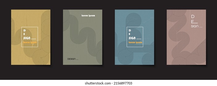 Vector set of abstract black line color pattern background. Minimal modern graphic design, element with geometric shape, retro style, texture paper background for poster template, cover, banner, flyer