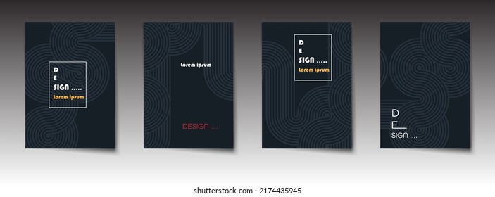 Vector set of abstract black line color pattern background. Minimal modern graphic design, element with geometric shape, retro style, texture paper background for poster template, cover, banner, flyer