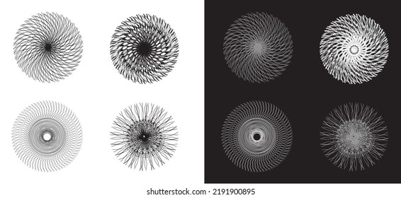Vector set of abstract black and white logo design templates - emblems for holistic medicine centers, yoga classes, natural and organic food products and packaging - circles made with 
