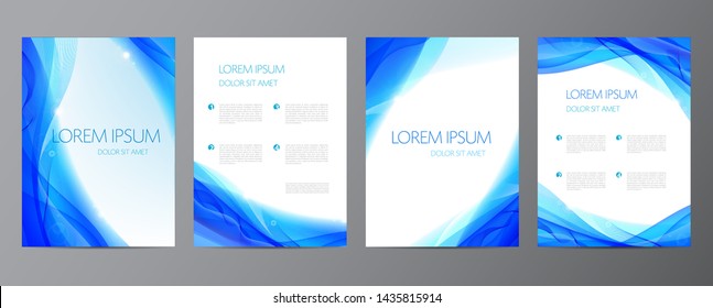 Vector set of abstract blue annual report templates, water covers, wavy background, flyers, brochures