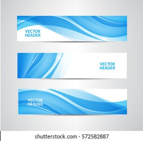 Vector set of abstract blue wavy headers, water flow banners. Use for web site, ad, brochure, flyer