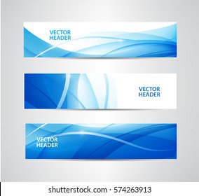 Vector Set Of Abstract Blue Wavy Headers, Water Flow Banners. Use For Web Site, Ad, Brochure, Flyer