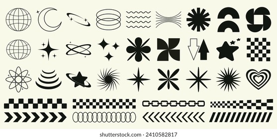 Vector set of abstract brutalism geometric shapes. Trendy y2k design elements.