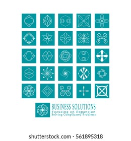 vector set of abstract business icons in symmetrical geometric design shapes including stars flowers leaves arrows and other modern clean elements