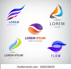 Vector set of abstract business logos. Flow, dual, 2 parts, unity dynamic logotypes, icons. 