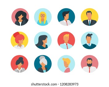 Vector set of abstract business round avatar. Male and Female portrait.