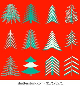 vector set of abstract Christmas trees
