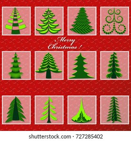 Vector set of abstract christmas trees. Christmas illustration