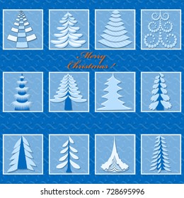 Vector set of abstract christmas trees. Christmas illustration