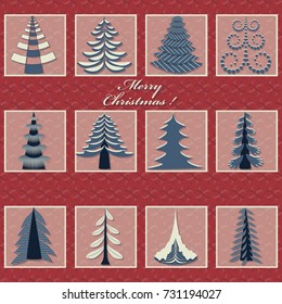 Vector set of abstract christmas trees. Christmas illustration