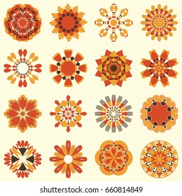 Vector set of abstract circular patterns, decorative flowers