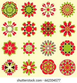 Vector set of abstract circular patterns, decorative flowers