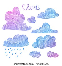 Vector set of abstract clouds. Mandala pattern.