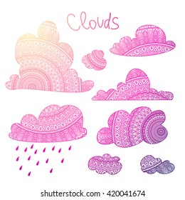 Vector set of abstract clouds. Mandala pattern.