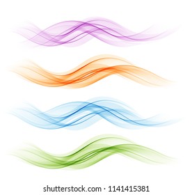 Vector set of abstract color wave. Smoke transparent wavy design