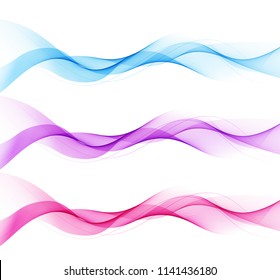 Vector set of abstract color wave. Smoke transparent wavy design