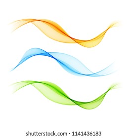 Vector set of abstract color wave. Smoke transparent wavy design