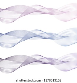 Vector set of abstract color wave. Smoke transparent wavy design. Geometric background.