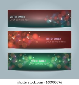 Vector set of abstract colorful bokeh banners