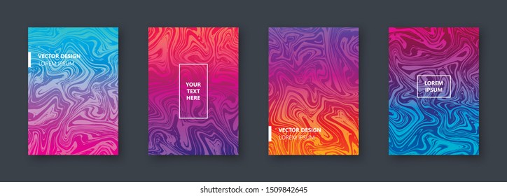 Vector set of abstract colorful brochures with marble texture. Modern templates for your design.