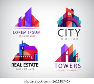 Vector set of abstract colorful city, building composition sign, icon, logo isolated. Real estate modern illustrations