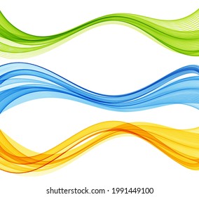 Vector set abstract colorful flowing wave lines isolated on white background. Transparent color smoke design element for technology, science, healthy modern concept.