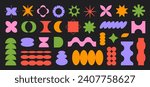Vector set of abstract colorful geometric shapes. Bright brutal contemporary icons. Various geometric figures. Bauhaus memphis design.