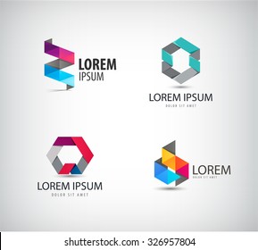 Vector set of abstract colorful ribbon logos, origami, paper 3d icons isolated. Identity for company, web site logos. Origami abstract 3d 