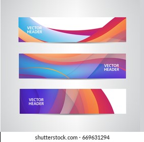 Vector set of abstract colorful wavy headers, positive flow banners. Use for web site, ad, brochure, flyer