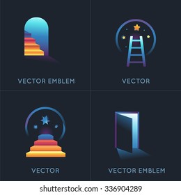 Vector set abstract concepts   logo design elements in bright gradient colors    emblems for new businesses  start ups  educational projects