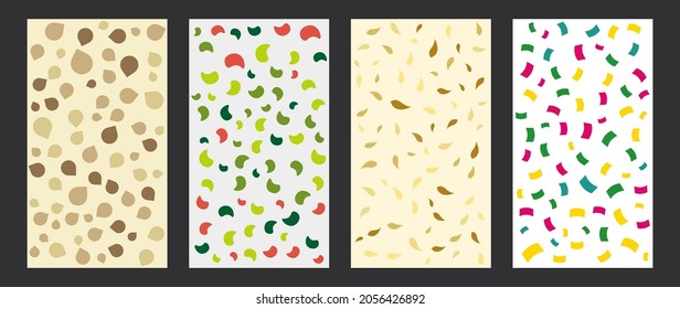 Vector set of abstract confetti party pattern. snack and leaves for print fabric.