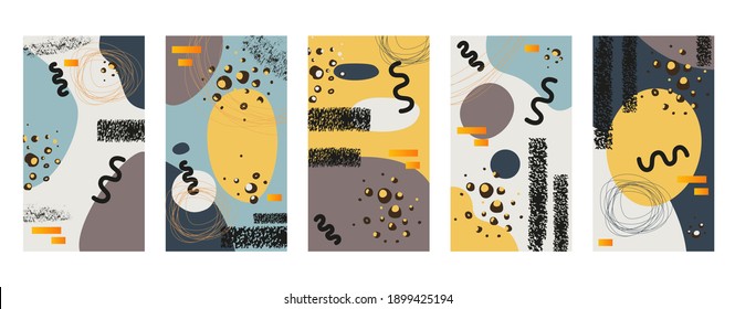 Vector set of abstract contemporary backgrounds for social media stories design, wall decoration pattern, modern poster, prints. Abstract background illustrations