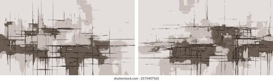 Vector set of Abstract Contours and Sepia Shades. Composition of Geometric Exploration, Subtle Depth, and Fragmented Architectural Stories in Monochrome