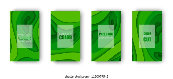 Vector set of abstract cover backgrounds in paper cut style. Paper art design template for business presentations, report covers, flyers, posters, banners.
