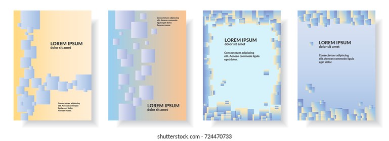 Vector set of abstract cover design. Minimal geometric style with gradients and halftones. Painted in soft pastel colors.