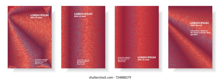 Vector set of abstract cover design. Minimal geometric style with gradients and halftones. Painted in red colors.
