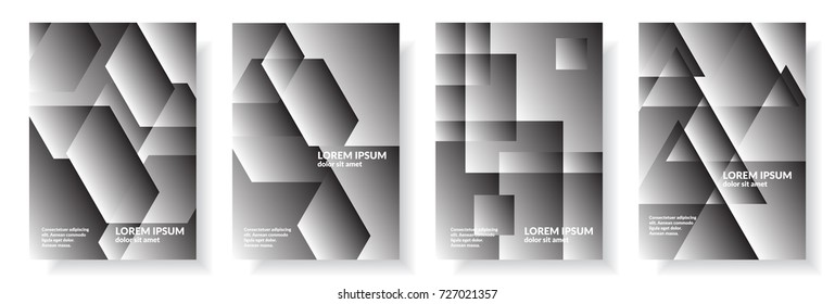 Vector set of abstract cover design. Minimal geometric style with gradients and halftones.Painted in black and white tones.