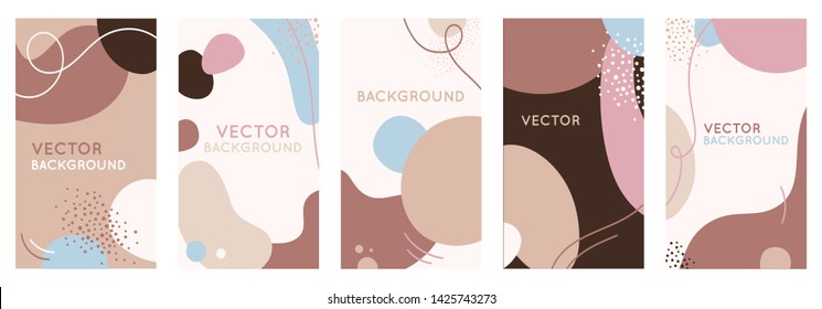 Vector set of abstract creative backgrounds in minimal trendy style with copy space for text - design templates for social media stories and bloggers - simple, stylish and minimal designs for invitati