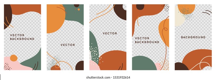 Conjunto de vectores de orígenes creativos abstractos en un estilo moderno mínimo con espacio para copiar texto y fotos - plantillas de diseño para historias en medios sociales y blogueros - diseños simples, elegantes y mínimos