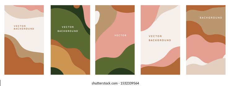 Vector set of abstract creative backgrounds in minimal trendy style with copy space for text - design templates for social media stories - simple, stylish and minimal wallpaper designs for invitations