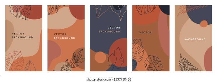 Vector set of abstract creative backgrounds in minimal trendy style with copy space for text - design templates for social media stories - simple, stylish and minimal wallpaper designs for invitations