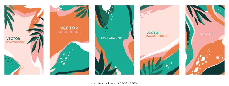 Vector set of abstract creative backgrounds in minimal trendy style with copy space for text - design templates for social media stories - simple, stylish and minimal wallpaper designs for invitations