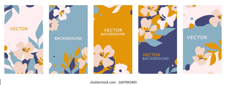 Vector set of abstract creative backgrounds in minimal trendy style with copy space for text - design templates for social media stories - simple, stylish and minimal wallpaper designs for invitations