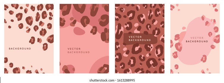 Conjunto de vectores de orígenes creativos abstractos en un estilo de moda minimalista con espacio para copiar texto con letra leopardo - plantillas de diseño para historias de medios sociales - fondos de pantalla simples, elegantes y mínimos