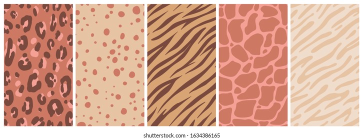 Vector set of abstract creative backgrounds in minimal trendy style with copy space for text with leopard print  - design templates for social media stories - simple, stylish and minimal wallpaper des