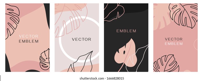 Vector set of abstract creative backgrounds in minimal trendy style with copy space for text - design templates for social media stories - simple, stylish and minimal wallpaper designs for invitations