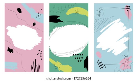 Vector set of abstract creative backgrounds in minimal trendy style with space for text - design templates for social media stories - simple, stylish and minimal designs for invitations, banners
